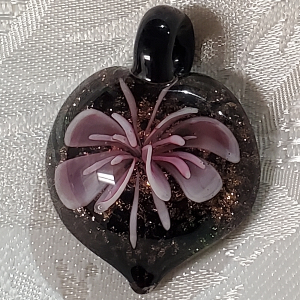 Murano Purple Glass Pink Flower Pendant